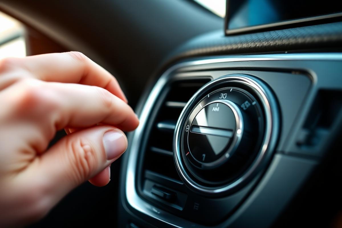 Hand adjusting the air conditioning control in a car